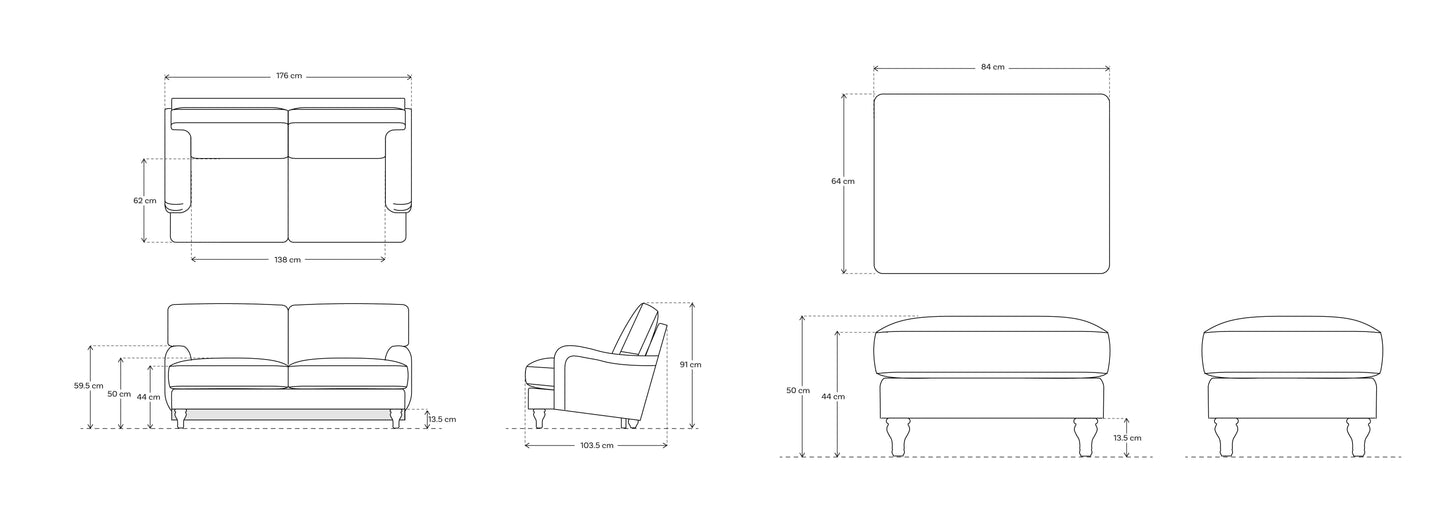 Model 15 Zweisitzer-Sofa mit Chaise Longue rechts