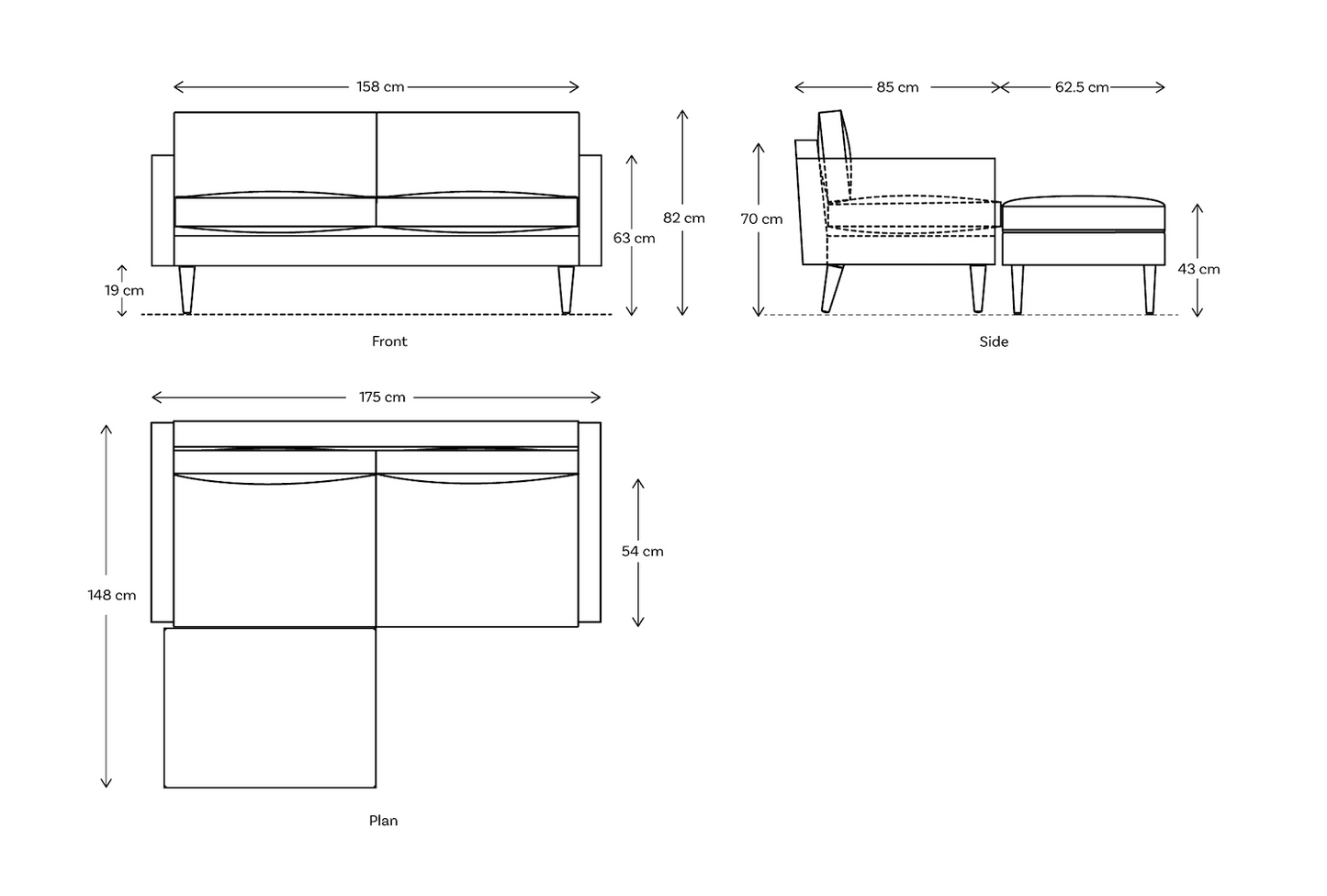 Model 01 2-Seater Sofa Left Chaise Sofa