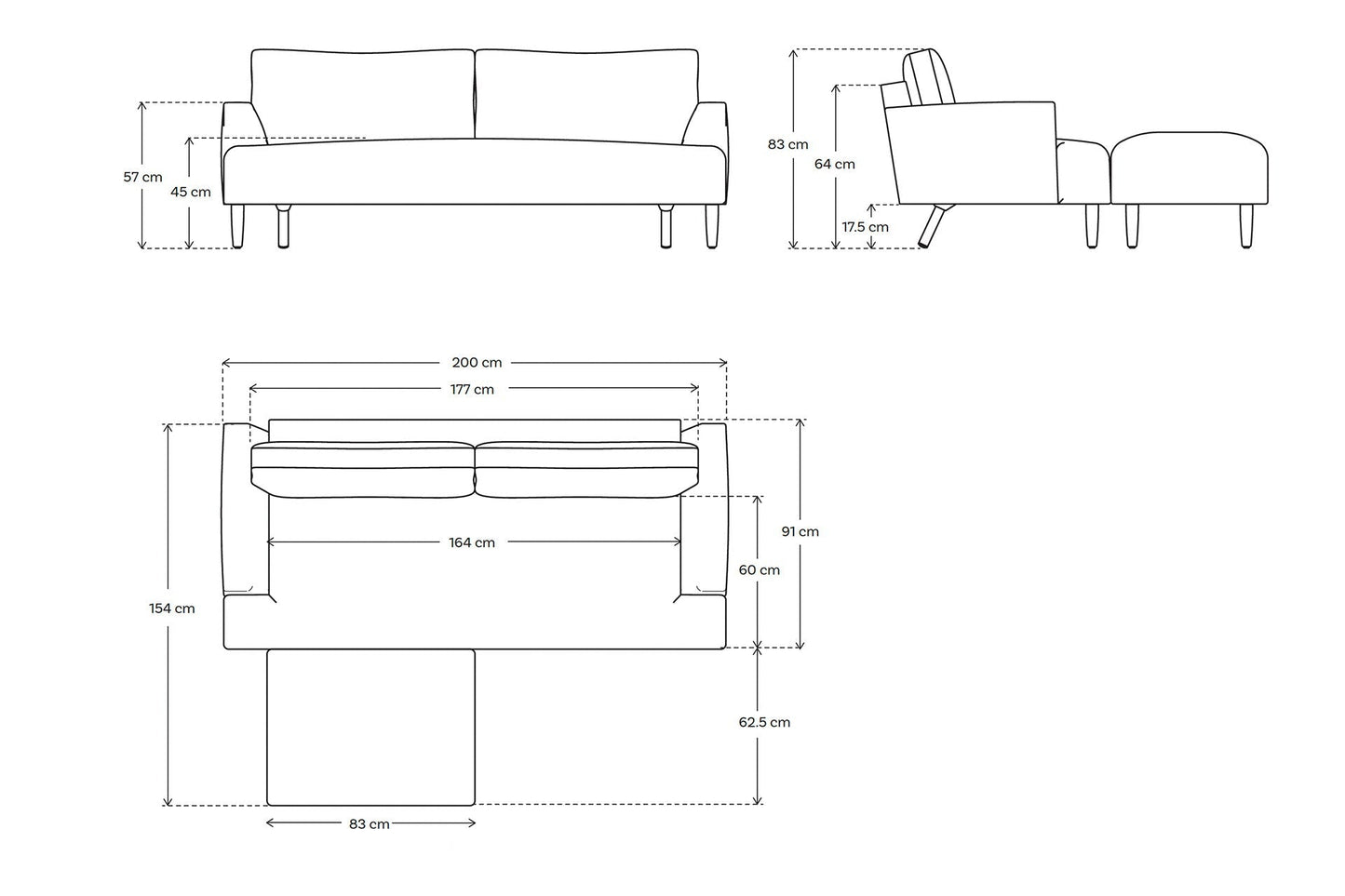 Model 05 3-Seater Right Chaise Sofa