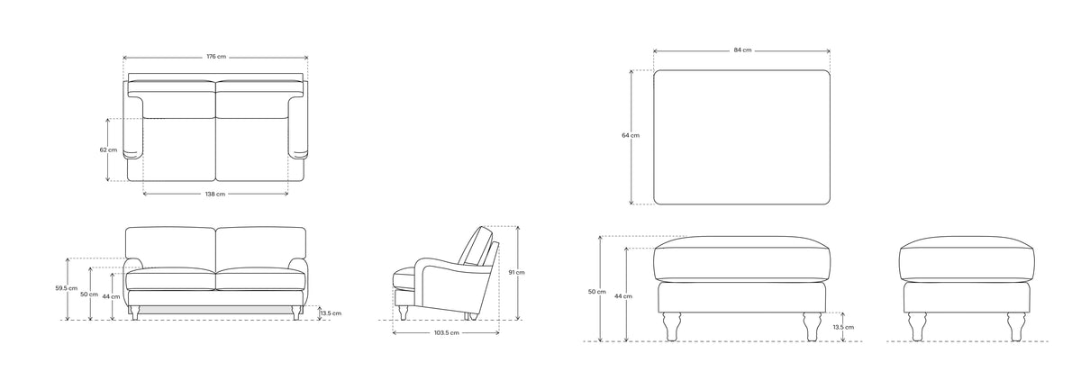 Model 15 2 Seater Right Chaise Sofa
