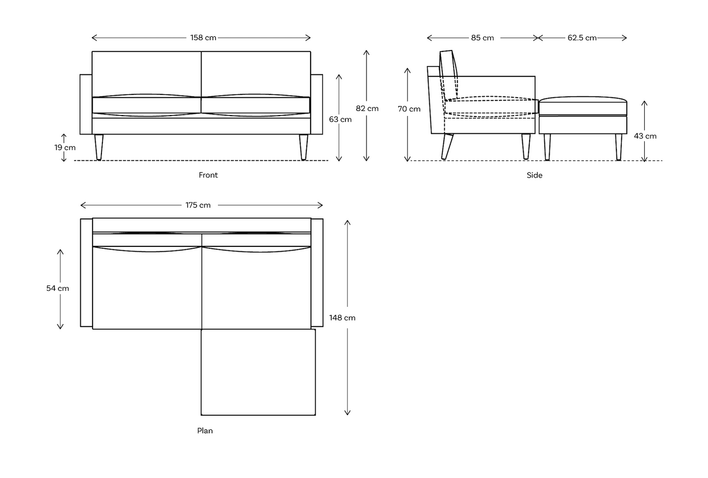 Zweisitzer-Ecksofa Model 01 mit Ecke rechts